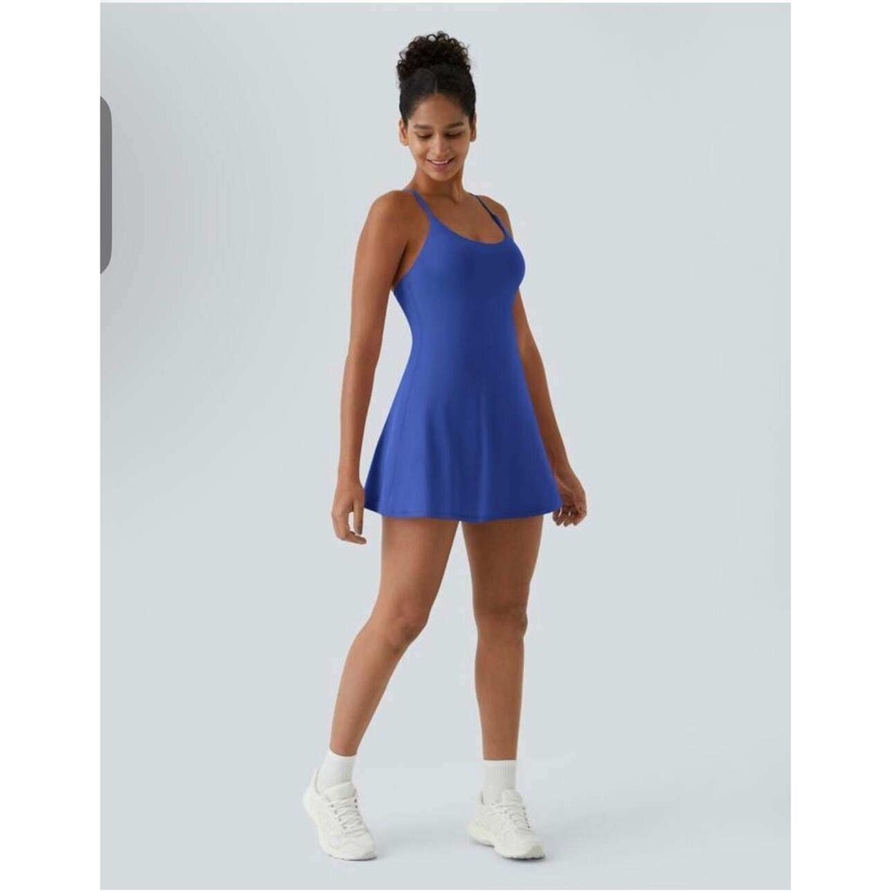 068 Halara Everyday Activity Dress Blue Medium Built-in Shorts Pocket (M, EUC)